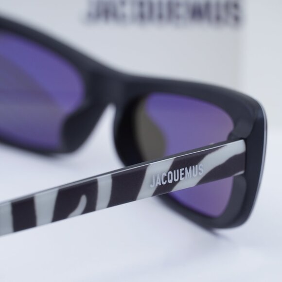 Jacquemus CAPRI JAC/55 C8 Rectangle Sunglasses - Black and White Zebra\\Grey